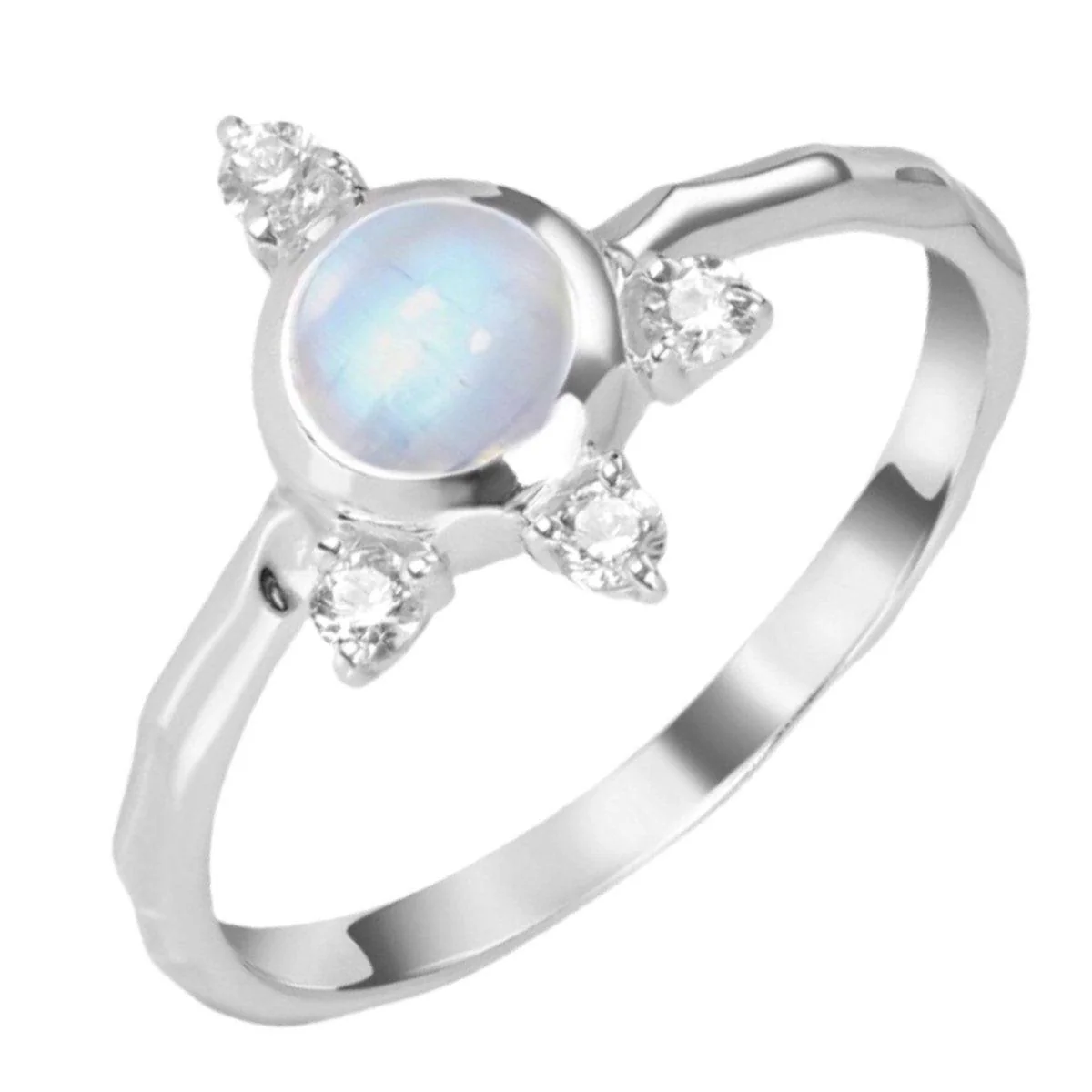 Moonstone Ring- Luxury Solar Burst Moonstone & Topaz Ring
