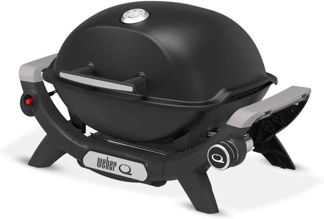 Weber Q 1100N gázgrill / hordozható, könnyű grill kempingezéshez, teraszra és erkélyre, nagyteljesítményű égővel, porcelán zománcozott öntöttvas rácsokkal és elektronikus gyújtással, éjfekete
