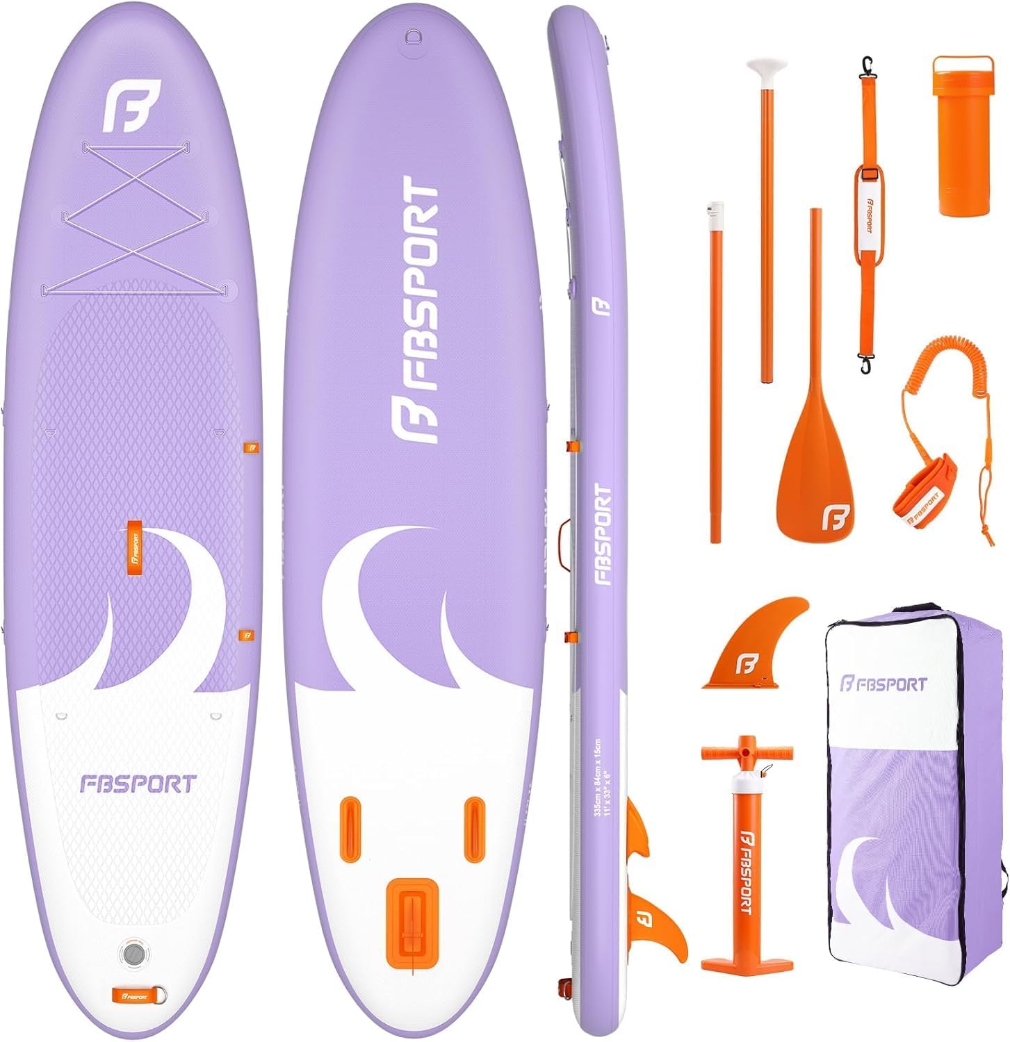 FBSPORT Tavola SUP Gonfiabile SUP 335CM per Adulti e Giovani, Stand Up Paddle Board Spessa 15 cm tavola da Surf tavola da SUP con Pagaia Regolabile, Zaino, Pompa & Pinna Rimovibile Surfboard