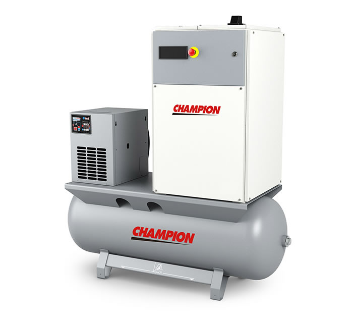 Champion Schroefcompressor 5kw, 400v, 10 bar, 270L Ketel, met Droger & Separator