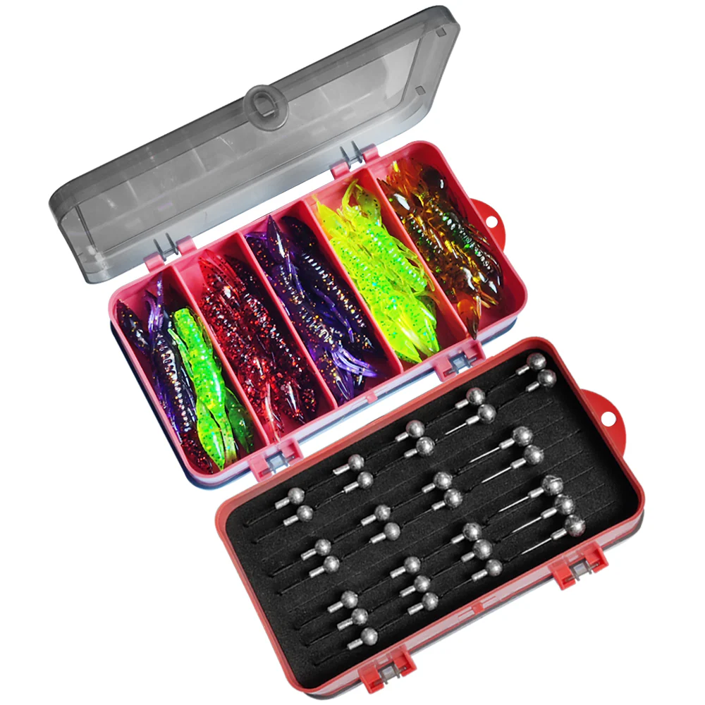 3 sizes of jig heads, 16pcs of 4 colours of yabbies  with double side soft plastic box C