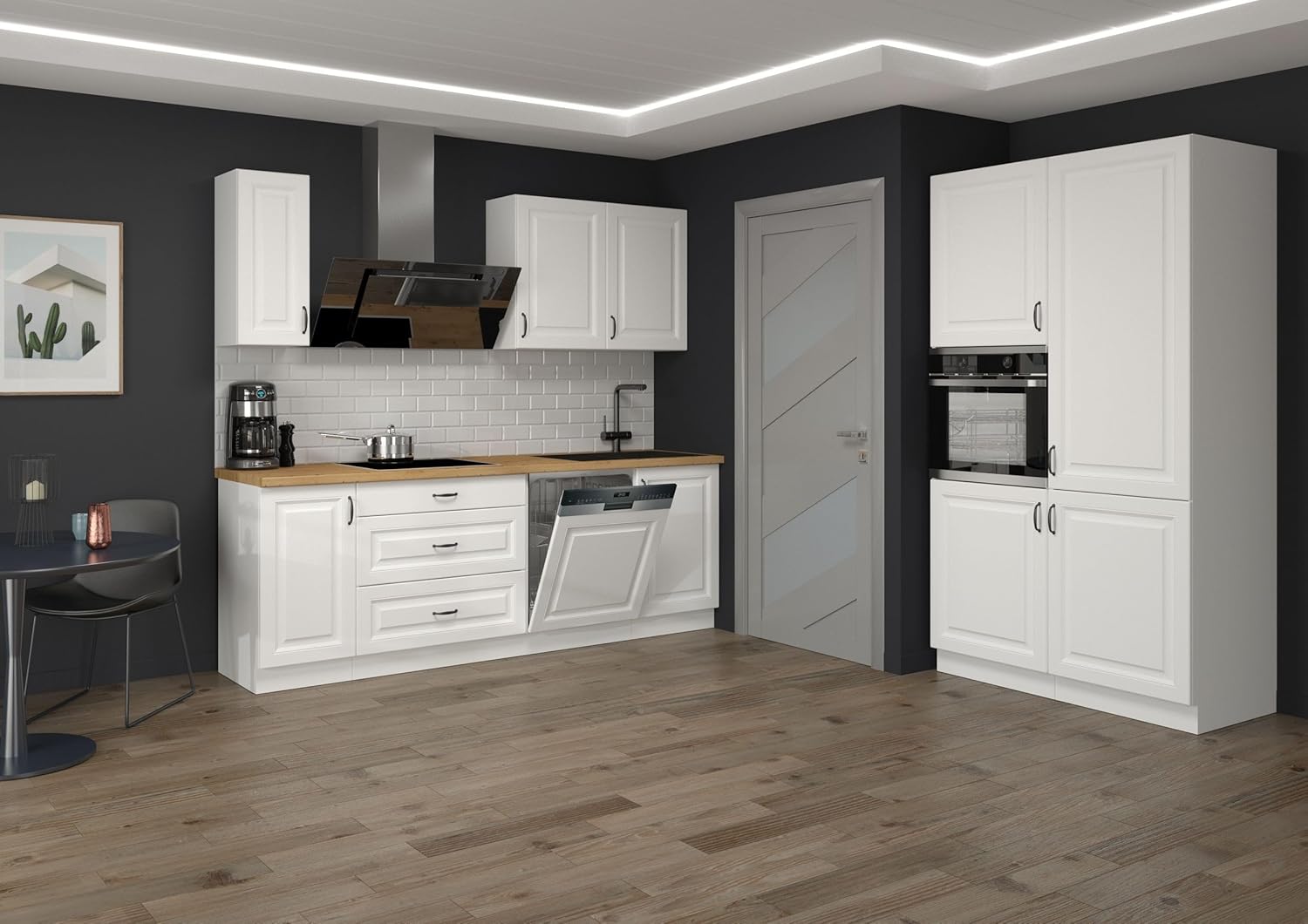 Landhaus Küche Stilo Weiß 230 + 120 cm Küchenzeile Küchenblock Einbauküche