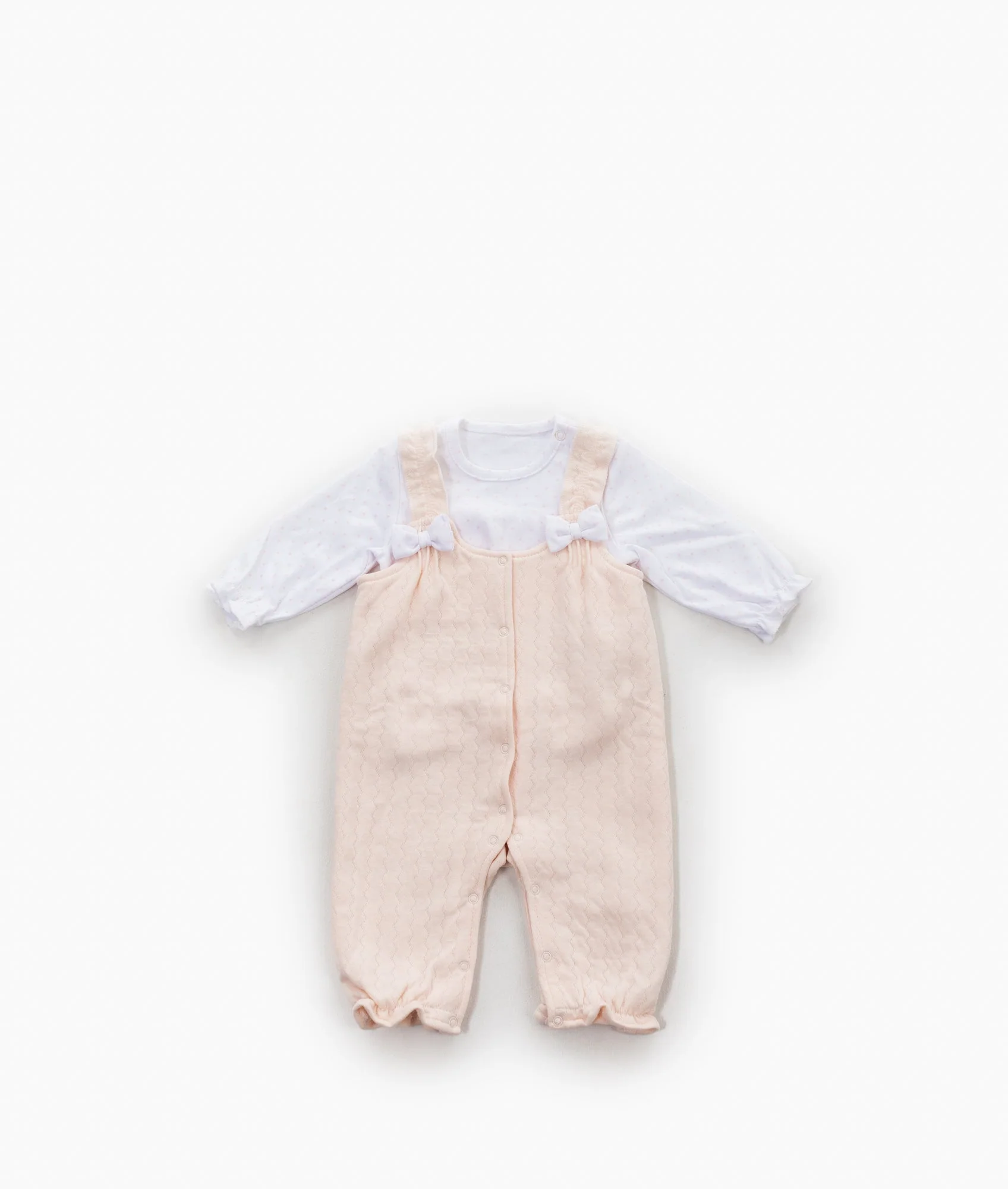 2pc Cotton Overalls with Bows | White & Pink
