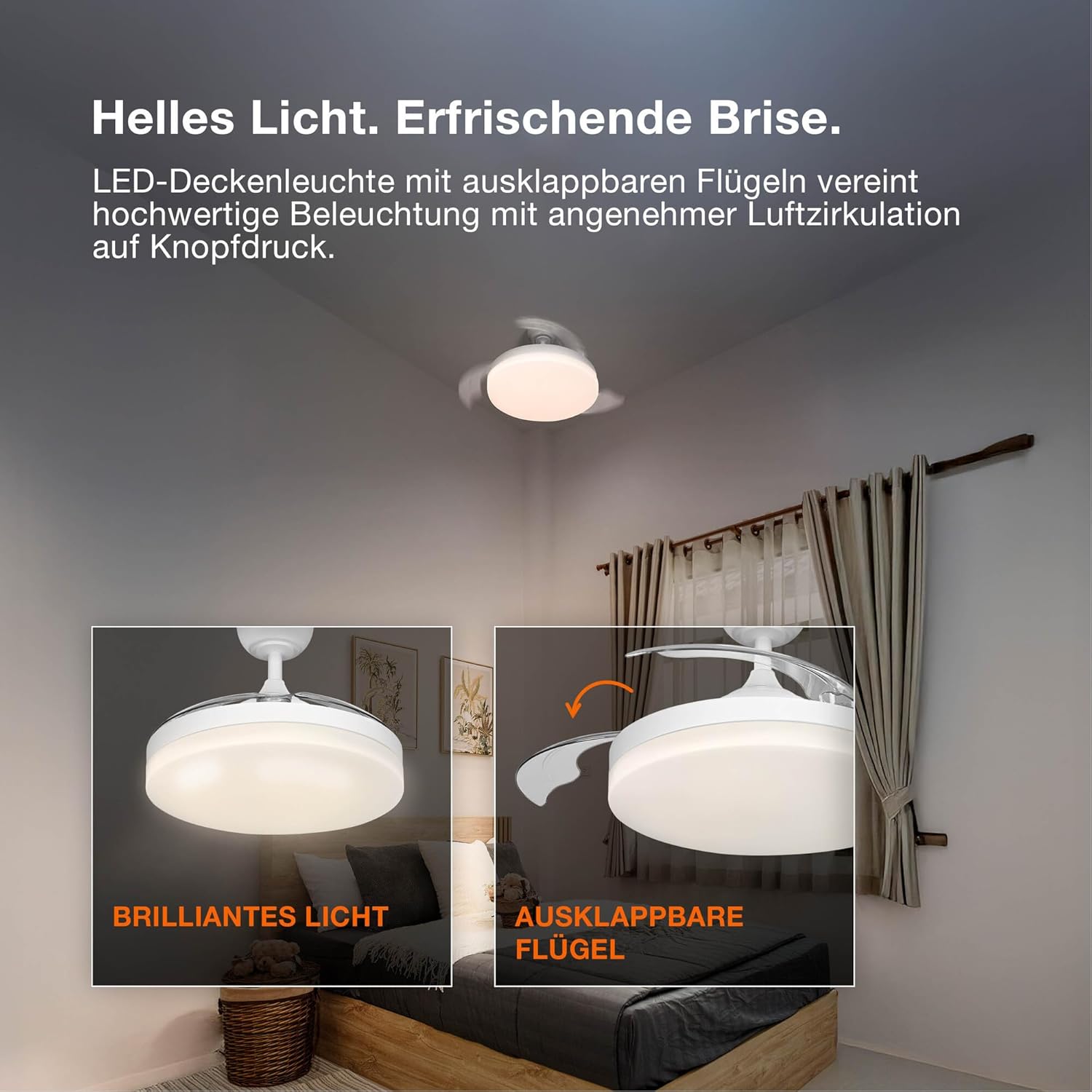 Osram LED-Deckenventilator Coromuel, 1065mm, 60W, CCT 3000/4000/6500K, 2600lm, 115° Abstrahlwinkel, 50.000h Lebensdauer, dimmbar, Fernbedienung inklusive