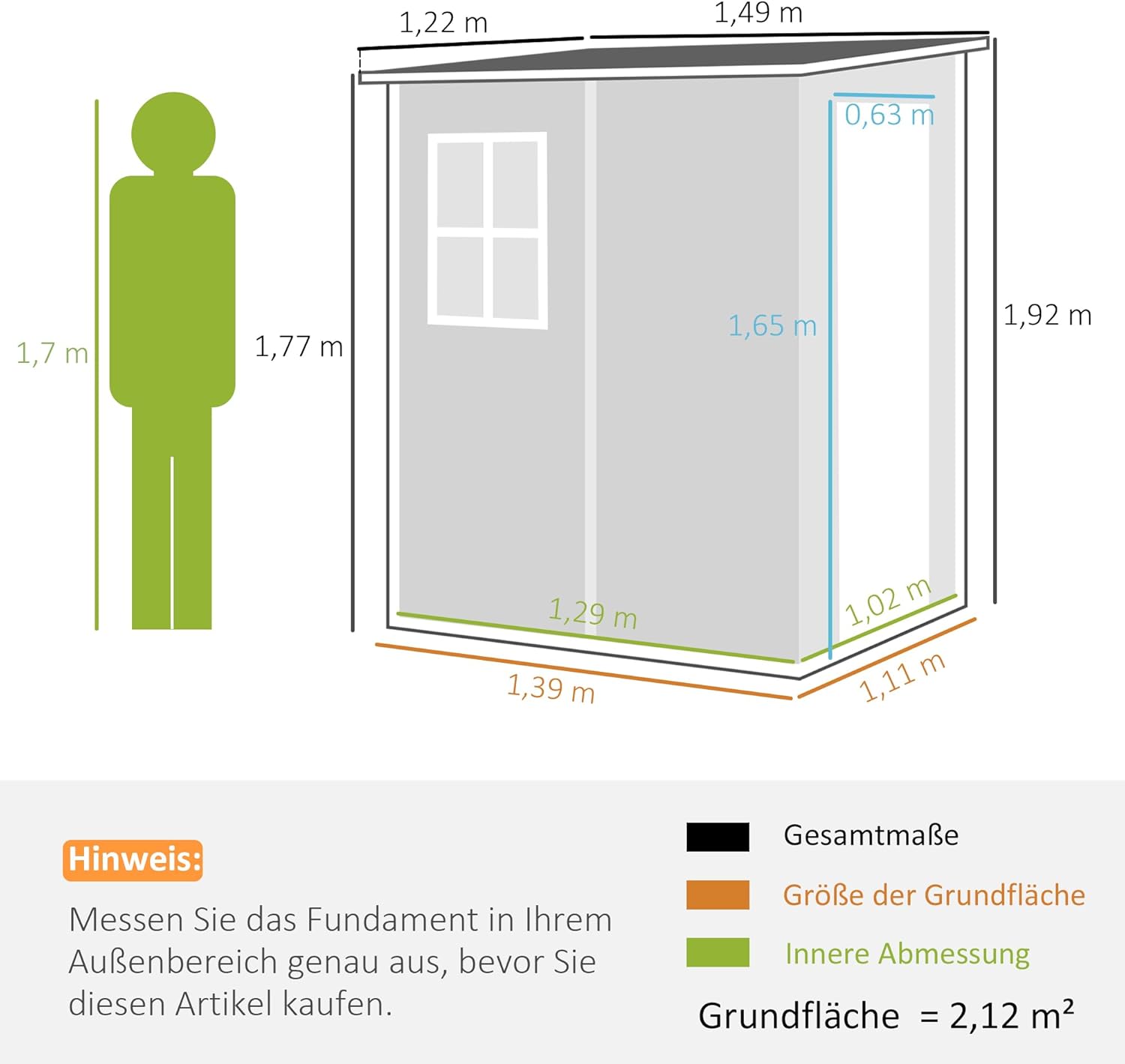 Outsunny Gerätehaus 1,54m³, Gartenhaus mit Pultdach, Boden 122 x 149 x 192/177 cm, wetterfest Geräteschuppen mit Abschließbar Tür, Fenster, Gartenschrank aus Kunststoff, für Hinterhof, Garten, Grau