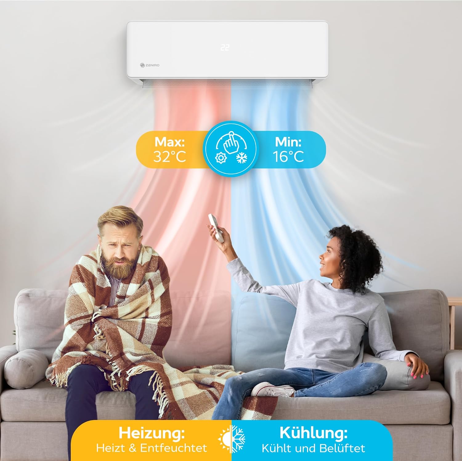 Klimanlage Split Klimagerät Set mit Heizfunktion - 18000 BTU 5,2kW - A++ WiFi/App-Steuerung 4D AirFlow Auto Reinigung inkl. Montagematerial Vorgefüllt R32 Air Conditioner