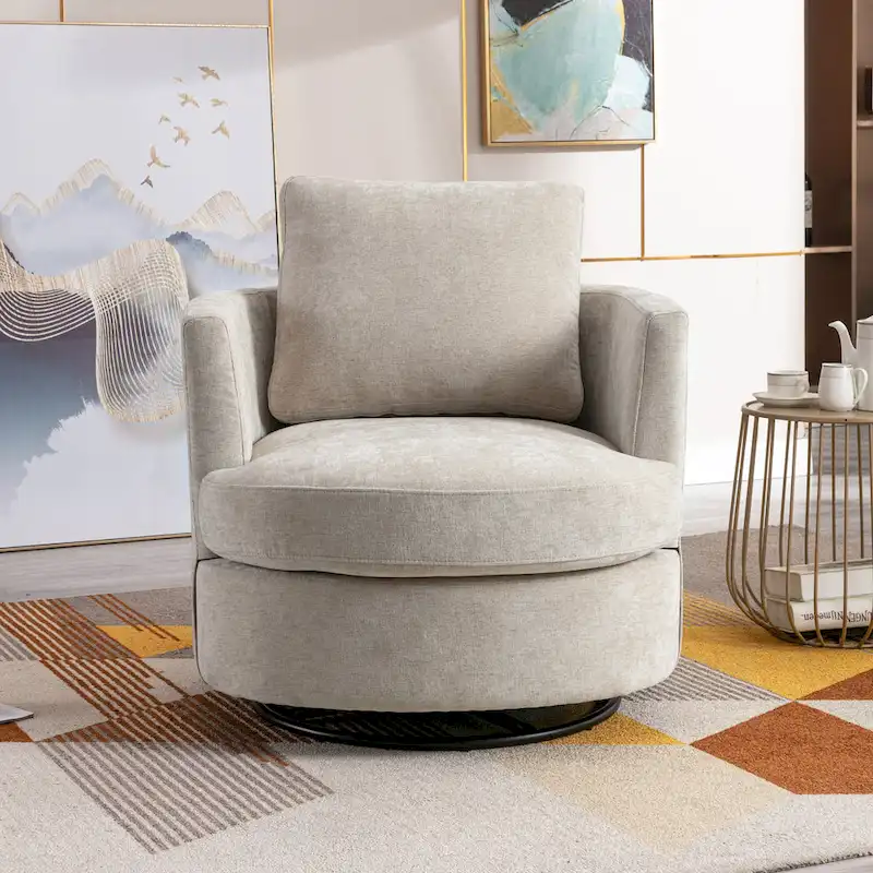 Modern Upholstered Swivel Barrel Chair(Set Of 2)