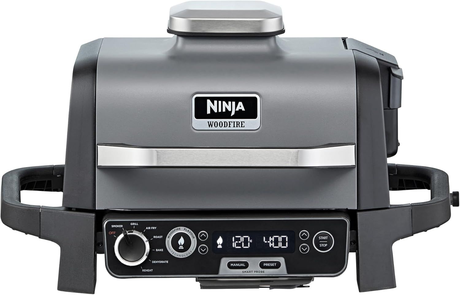 Ninja Woodfire Electric BBQ & Smoker with Air Fryer, Portable Outdoor Grill, Cool Grey