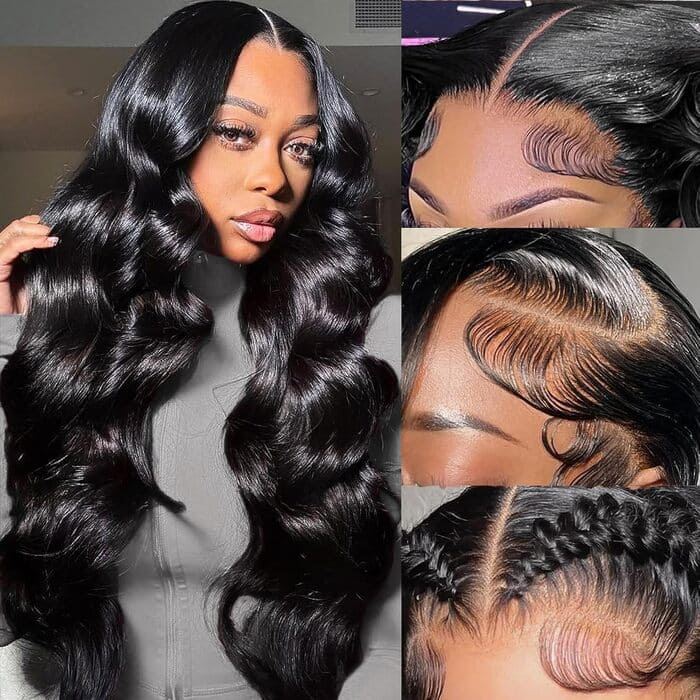 280% Density Glueless 13X6 Full HD Lace Body Wave Lace Frontal Wig Pre Bleached Pre Plucked Super Thick Human Hair Wig USA 24 Hours Shipped