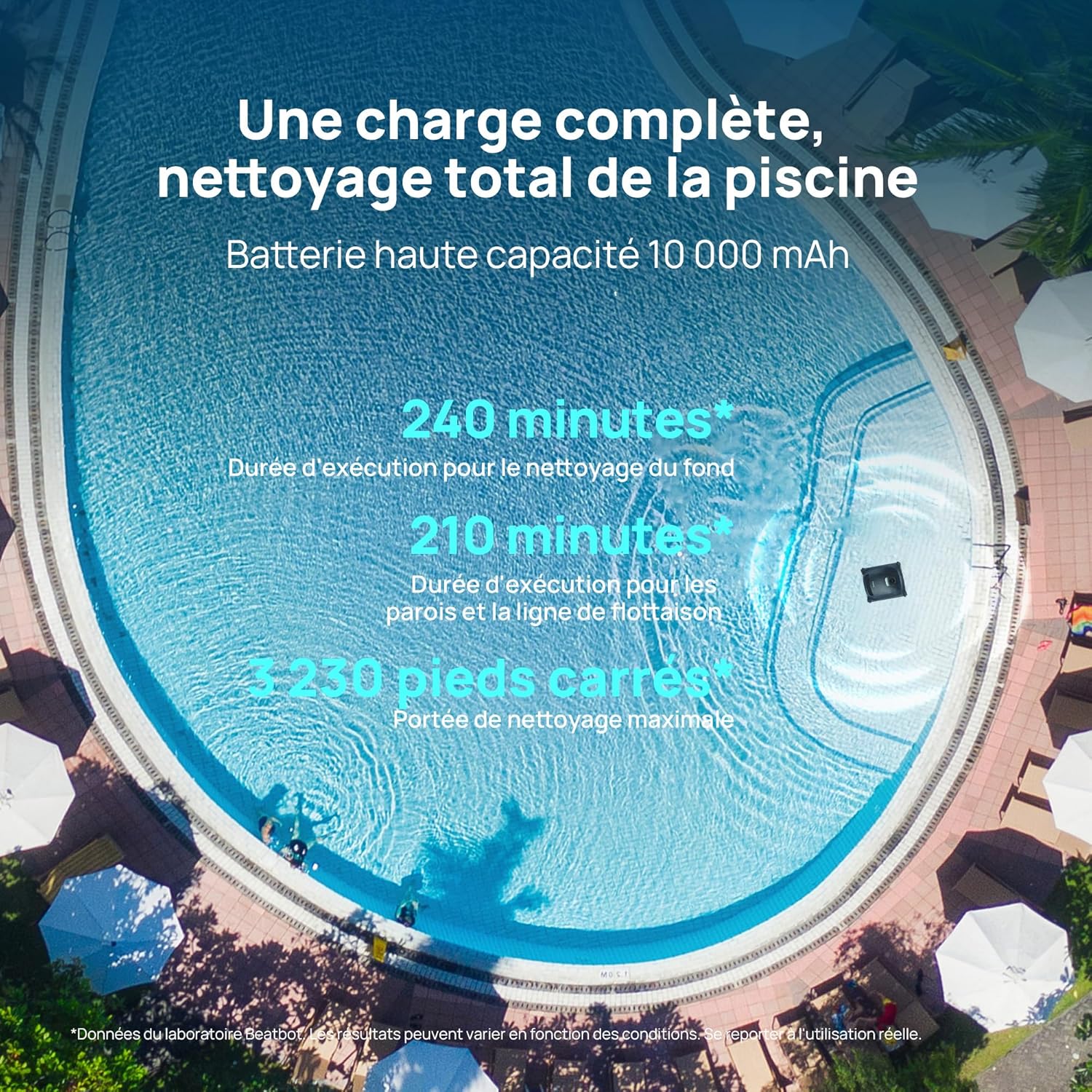 Beatbot AquaSense 2 Robot Piscine sans Fil, Aspirateur Piscine avec Remontée Automatique, nettoie Le Fond, Parois et flottaison, Nettoie la Ligne d'eau en 2 passages, pour piscines jusqu'à 3 230 pi²