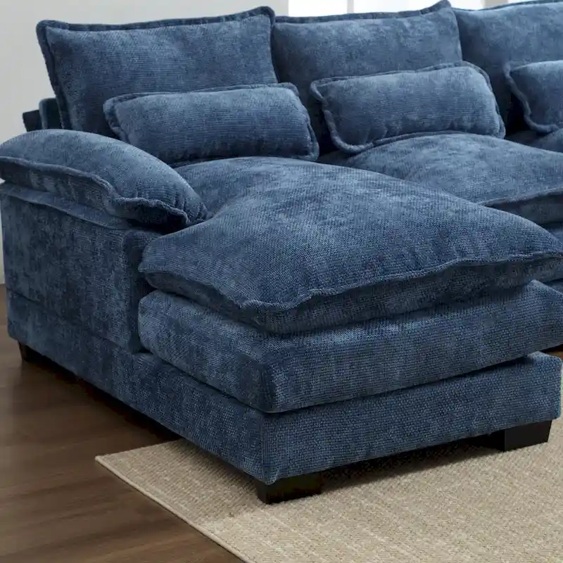 U-Shaped Chenille Sectional Sofa - Reversible Modular Seating