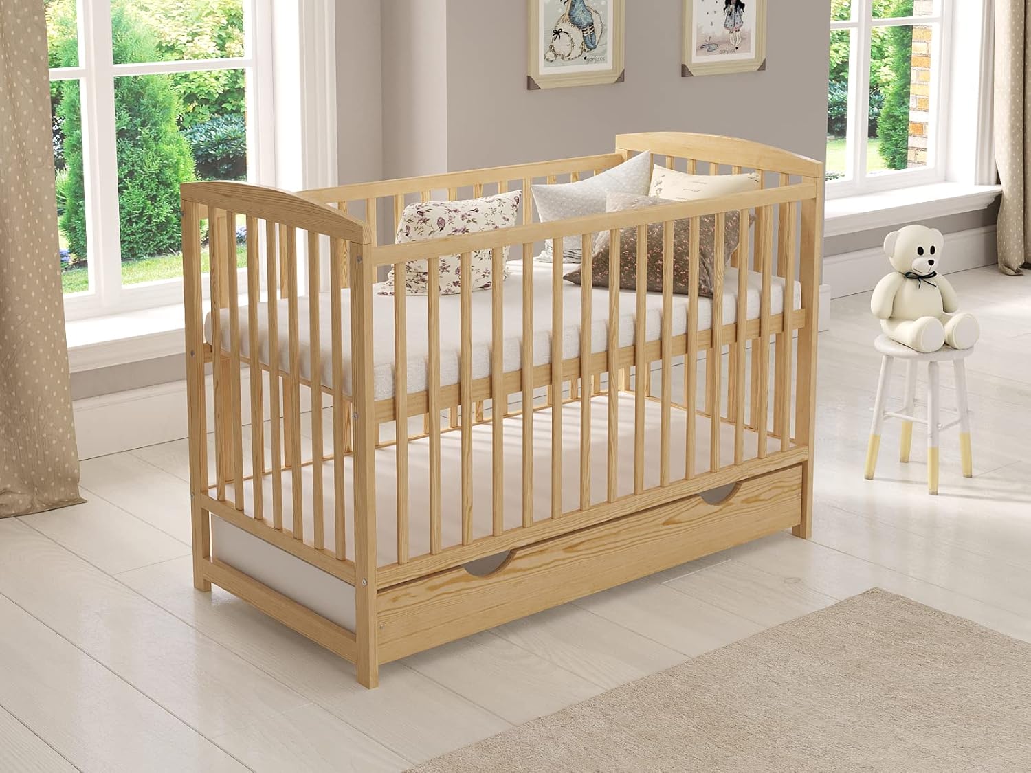 Love For Sleep Babybett Beistellbett 120x60cm mit Schaumstoffmatratze Weiß Jacob Kinderbett Baby Bett Holz - Kinderbett Babybett, Mitwachsend Gitterbett Baby Bed