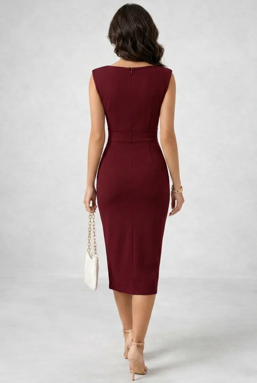 Women��s Elegant Midi Dress Cowl Neck Sleeveless Design in White and Black