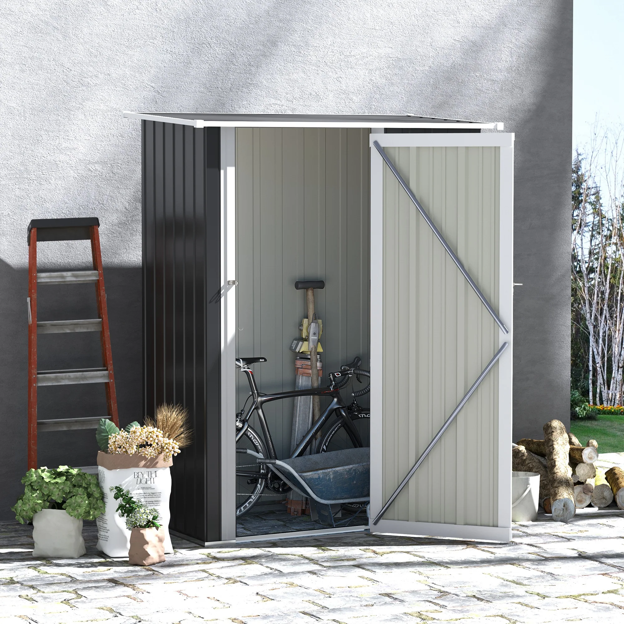 Outsunny Gerätehaus 142×84×189 cm Stahl Dunkelgrau