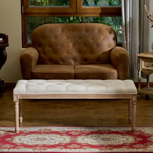 VONLUCE Panca Fondoletto con Sedile Imbottito e Gambe in Legno di Gomma Panchina Capitonné Panca Ottomana Rustica Panca Fondoletto per Ingresso Corridoio Soggiorno (120 x 40 x 46 cm) : Casa e cucina