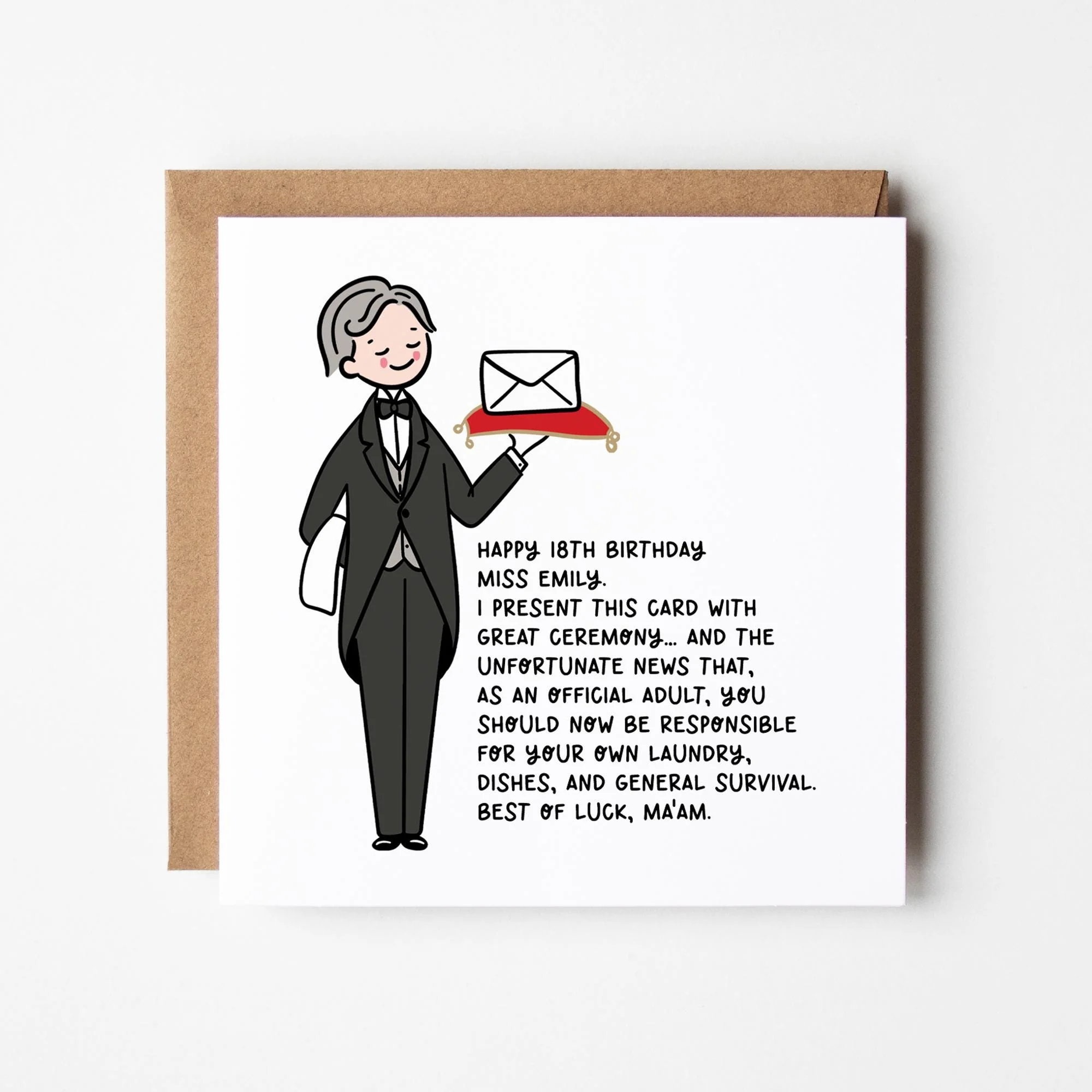 Funny 18th Birthday Card for Her: Personalised, Butler delivery