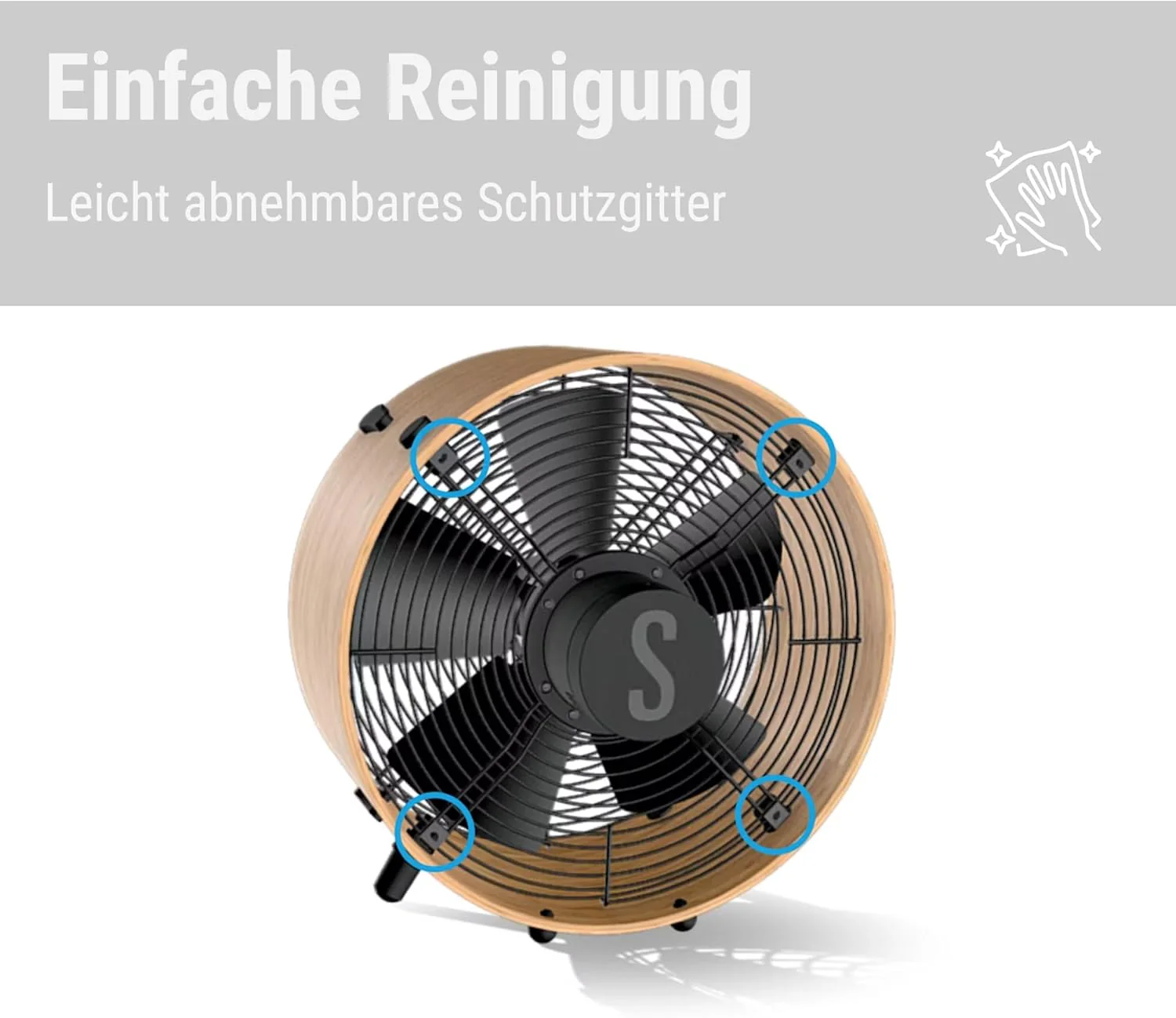 Stadler Form Otto ventilátor, bambusz, 3 sebességfokozat, ideális nyáron, hálószobába, nappaliba és irodába, könnyen tisztítható, 50 watt