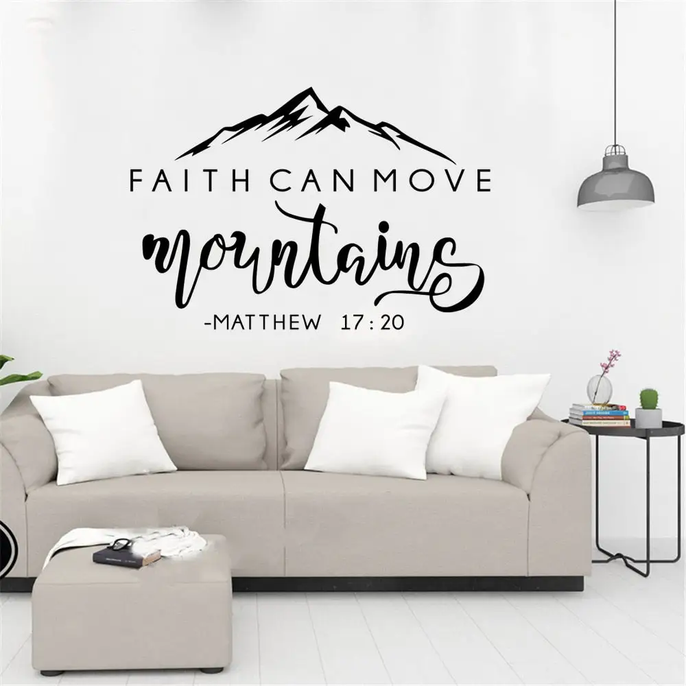 Fatih Can Move Mountains Scripture Wall Decal Sticker | Christian Gifts | Home Decor for Bedroom Bathroom Kitchen Dorm Living Room