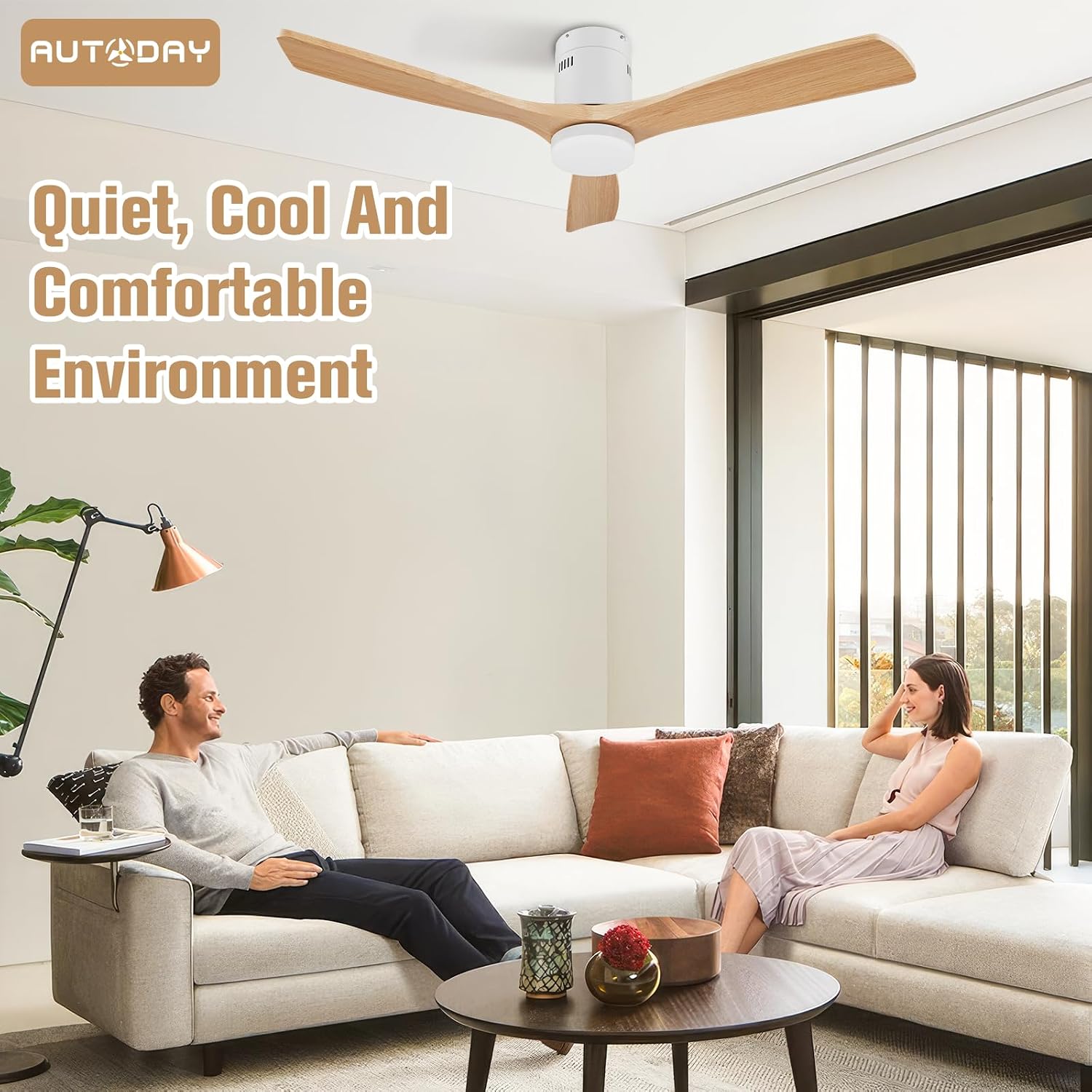 Holz Deckenventilator mit Beleuchtung dimmbarem LED 24W Leiser DC-Motor 38W 132 cm hölzern Deckenventilator mit licht Fernbedienung mit Memory-Funktion 6 Geschwindigkeiten 1/3/6H Timer