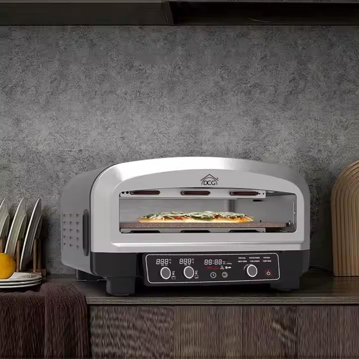 Forno Pizza XXL Professionale, Cuoce in 2 minuti, scalda fino a 400°, Piano cottura in pietra refrattaria da 37x37 cm rimovibile, 2200W 20LT Con pala in alluminio
