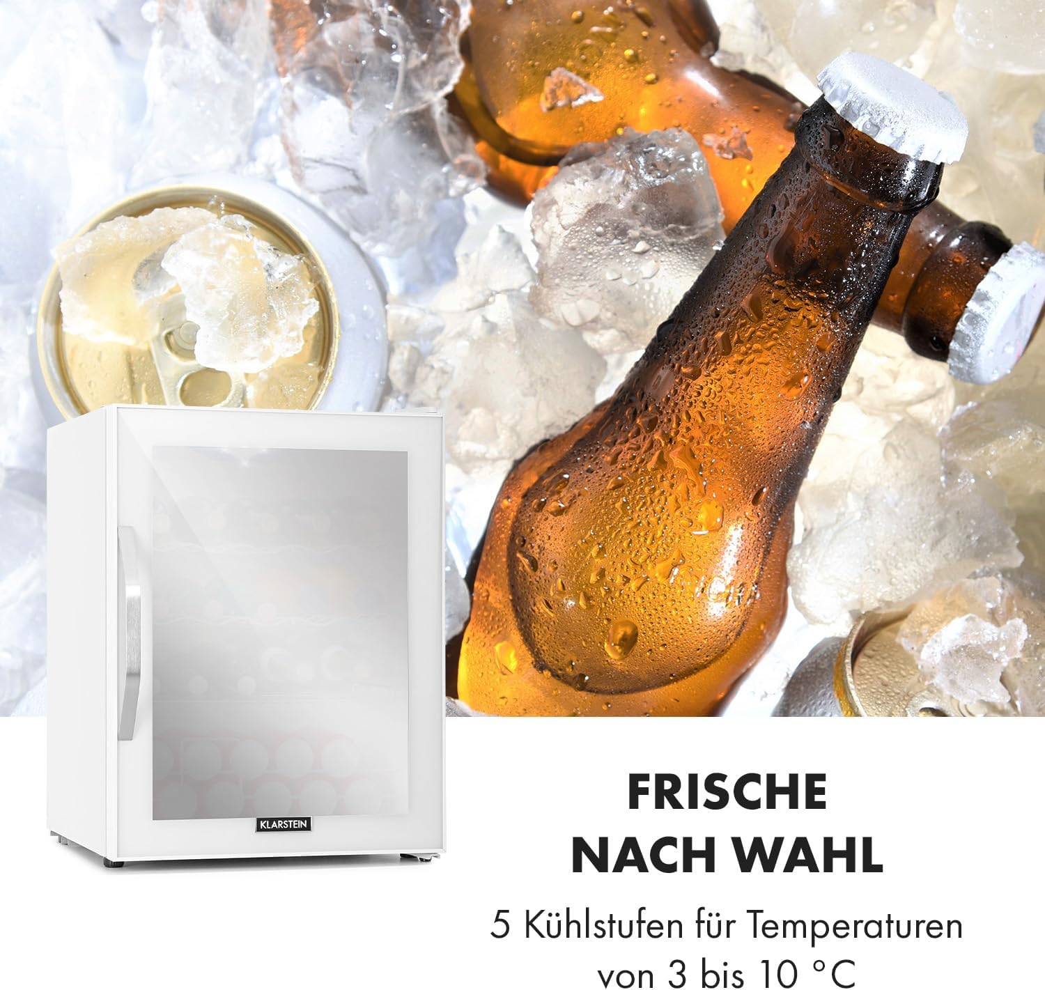 Klarstein Mini Koelkast met Glazen Deur voor Kamer, Drankenkoelkast met Verstelbare Planken, Klein 80 Liter, Indoor/Outdoor Koelkast Stil