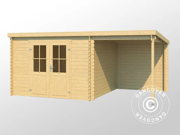 Casetta da giardino Tartu con mantovana check 4,81x2,92x2,11m, 28mm, 13,6m², Naturale