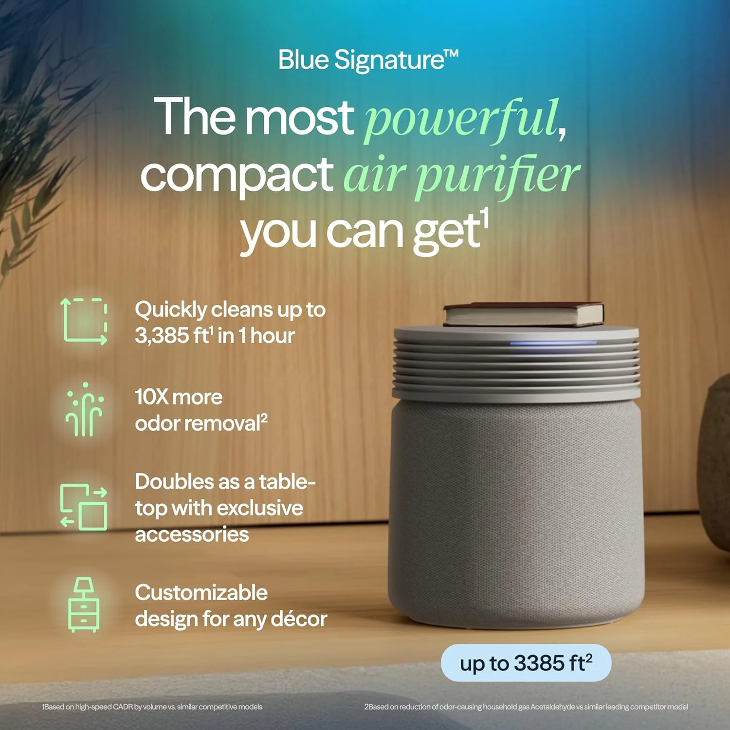 BLUEAIR Air Purifier for Large Rooms & Home - Odor Eliminating Cleans up to 3385 ft虏, HEPASilent, Smart WiFi, Auto Mode, Doubles as Table, Removes Dust, Smoke, Pet Hair, AHAM Verified, Blue Signature