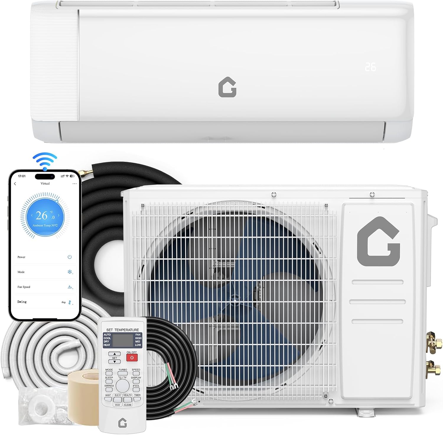 GarveeHome SEER 18.5 12000BTU Split-Mini-Klimaanlage 230 V | Stromsparendes Wechselrichtersystem mit WLAN, Fernbedienung und einfacher Installation für Räume bis zu 200 m