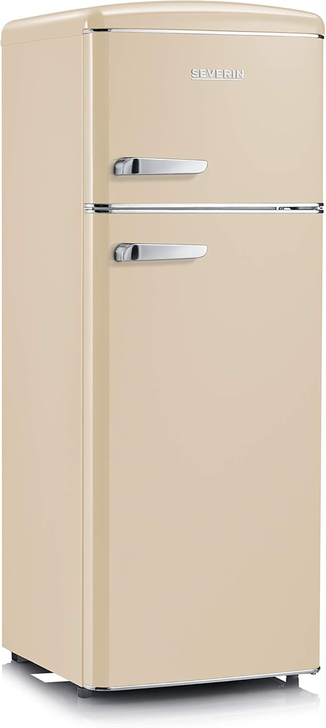 SEVERIN Retro - Kühl-/ Gefrierkombination, platzsparendes Raumwunder, 4 x höhenverstellbare Abstellflächen und eine große Veggiebox, 206 L Nutzinhalt, creme, RKG 8933