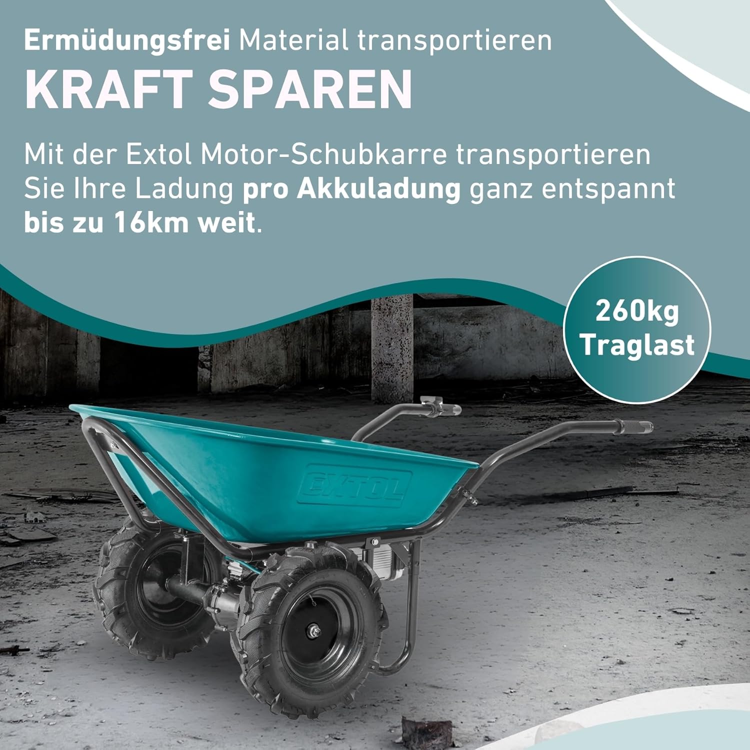 Elektrische Schubkarre mit Akku I 100L Mulde I 260kg Traglast I 500W I 40V Li-ion mit 6000mAh
