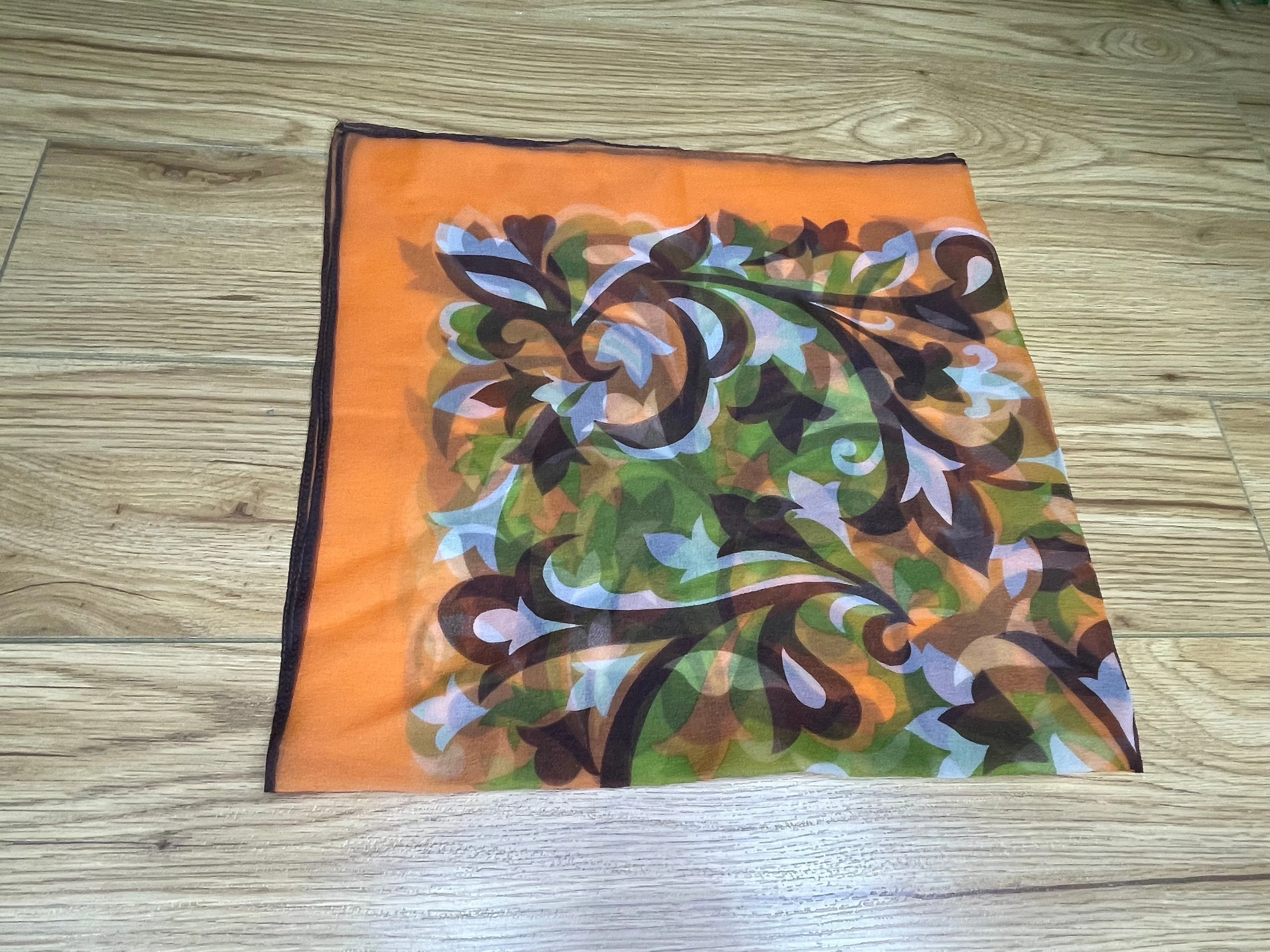 1960s Bright Flower Power Nylon Square Scarf