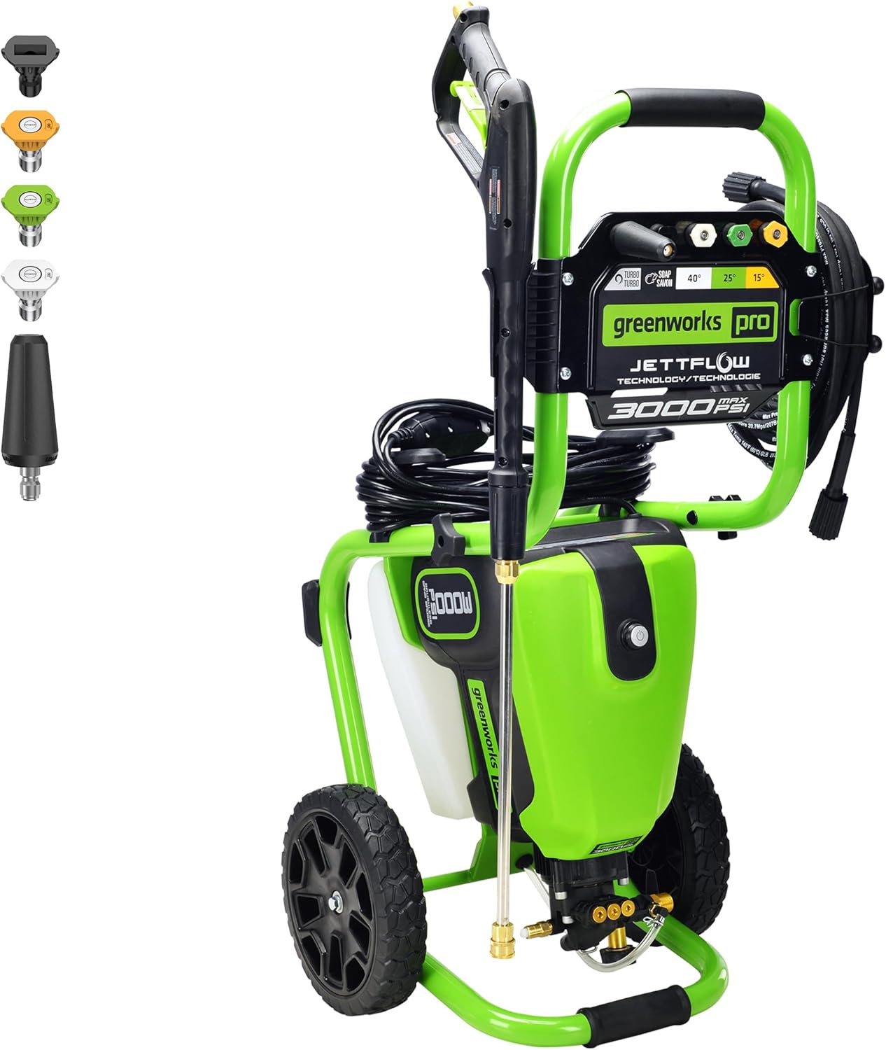 Greenworks Pro Brushless 3000 PSI (CSA Certified) 2.0 GPM Max / 1.1 GPM Electric Pressure Washer (Rugged Steel Frame  25 FT Hose  35 FT GFCI Power Cord)