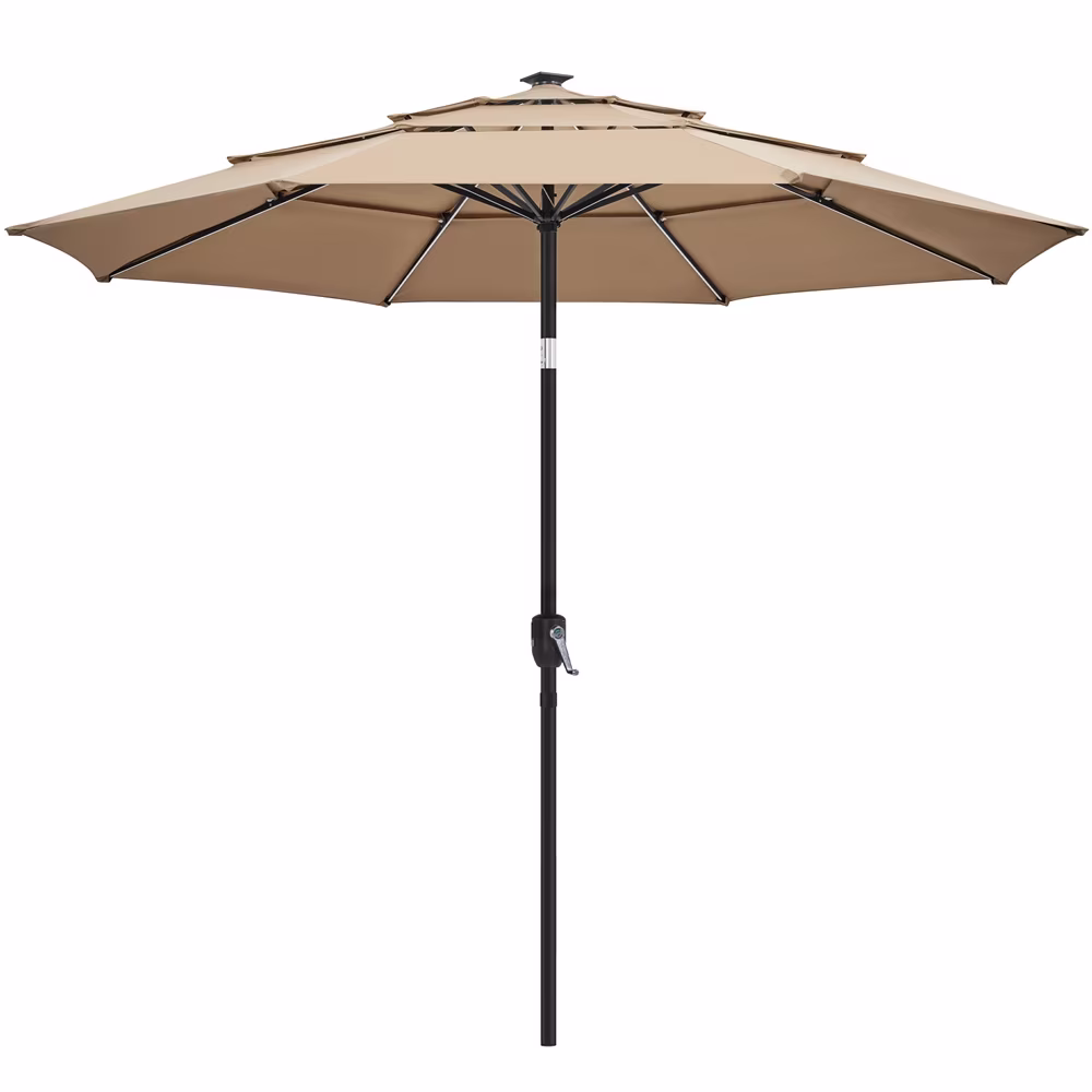 Renwick 10 Ft Outdoor Patio Parasol with Color-Changing LED Strip, Tan