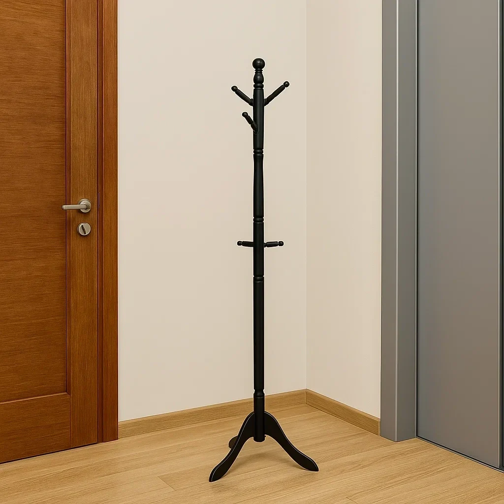 Fritstende knagerkke, sort, massivt tr, egnet til sovevrelse, 50x50x138cm