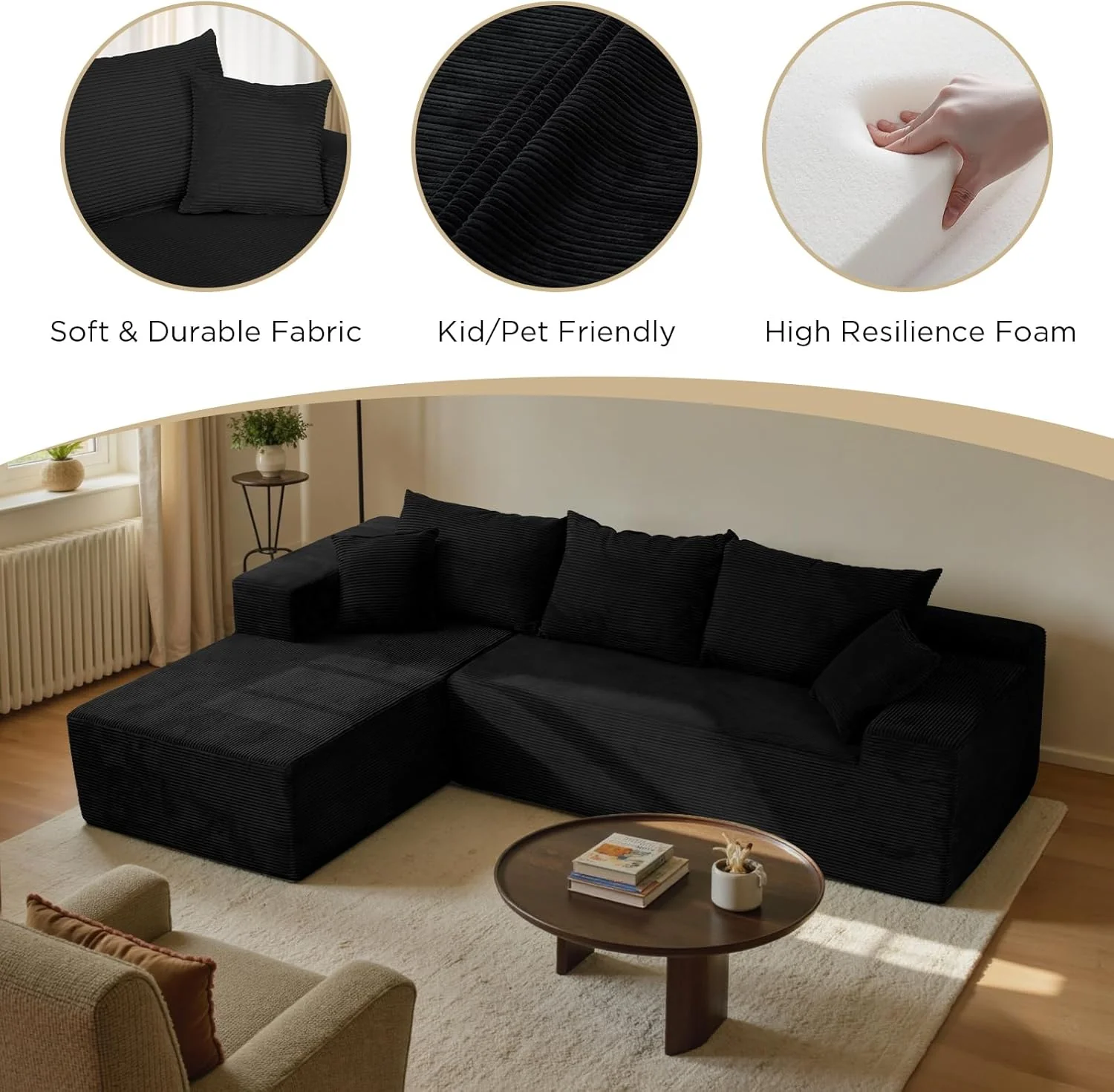Cloud Sectional Couch with L-Shape Chaise,Modern Modular Sofa with Deep Seat, Upholstered Couches for Living Room Bedroom,No Assembly Required, Beige (Left Facing Chaise)