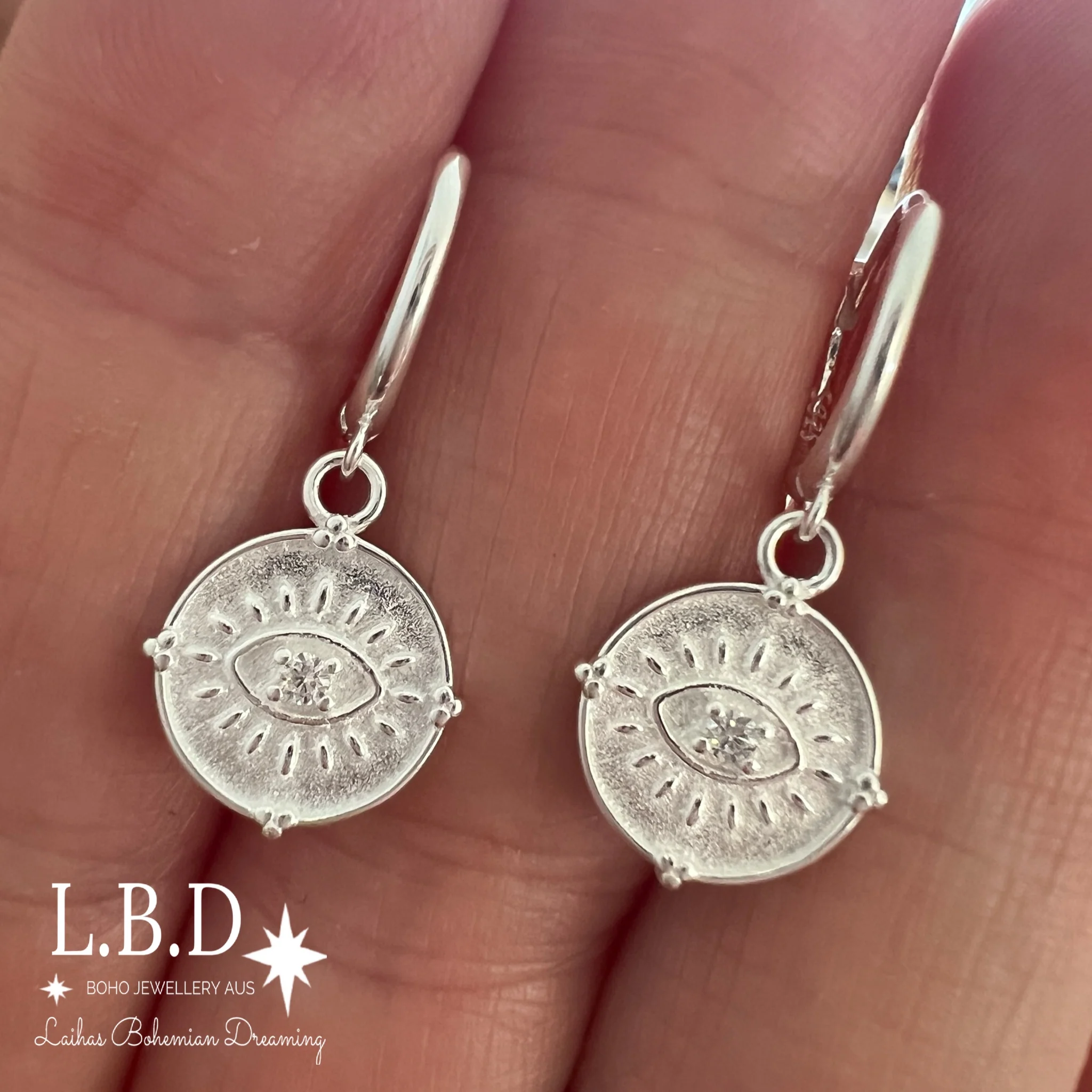 Laihas Spiritual Eye Sterling Silver Hoop Earrings