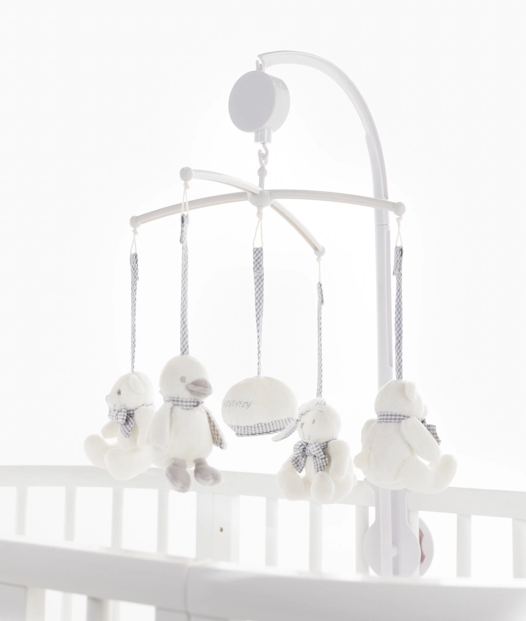 Bunny, Duck & Bear Musical Mobile | White & Grey