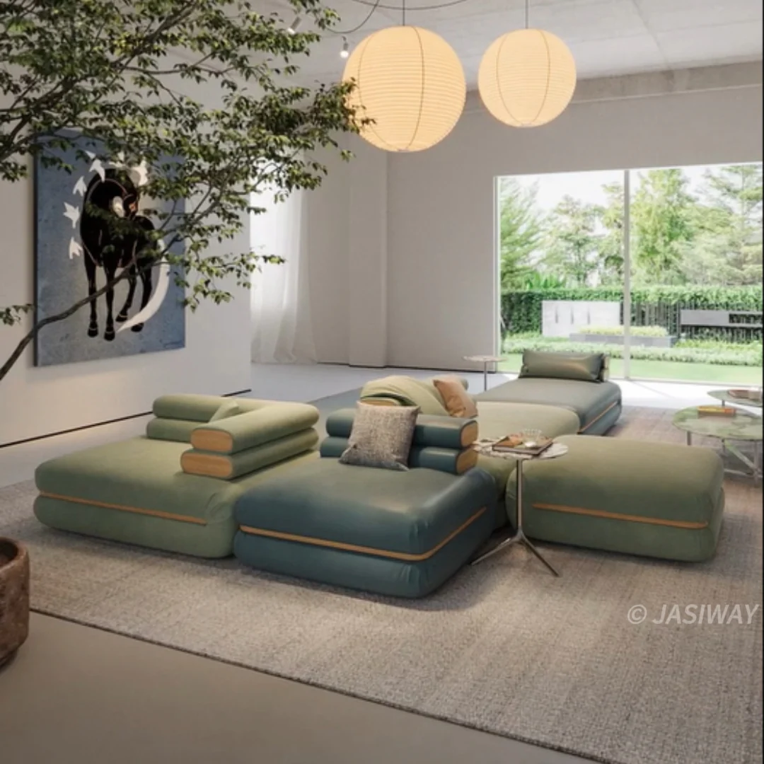 Sofá de estilo moderno de piel estilo nube modular, vista adicional 2
