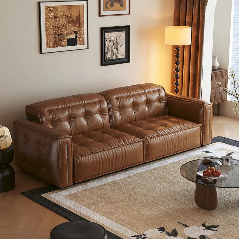 Sofá cama vintage de piel reclinable, vista adicional 2
