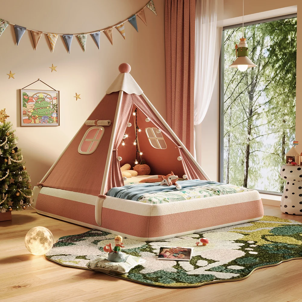 Cama infantil tapizada con diseño de tienda, vista adicional 2