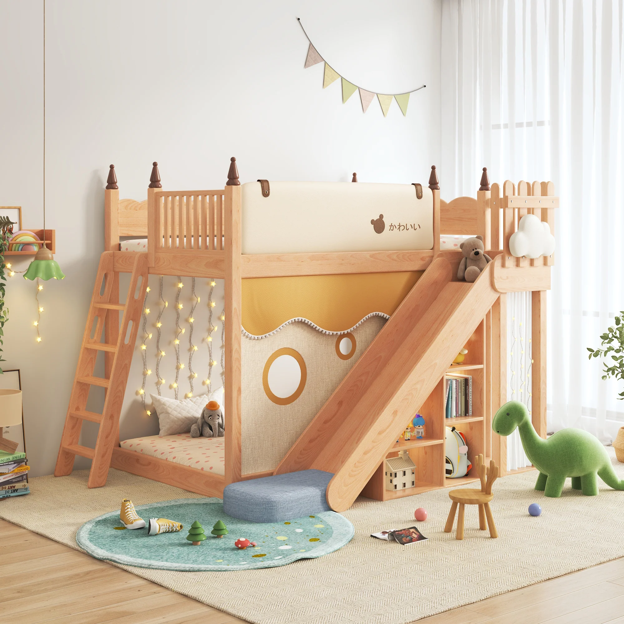 Cama infantil de madera maciza con almacenamiento, vista adicional 2