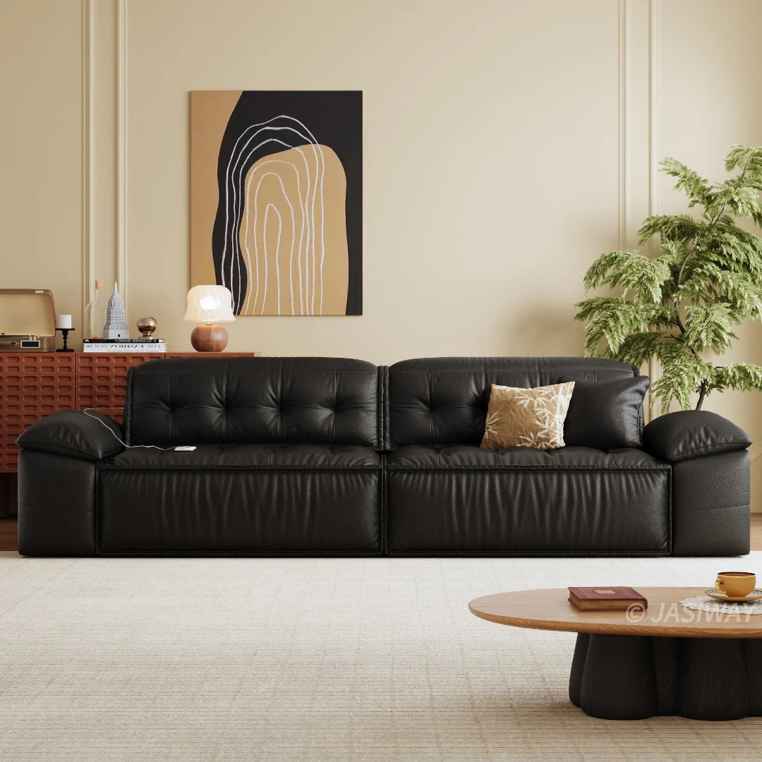 Sofá cama de piel modular con almacenamiento reclinable, vista adicional 2