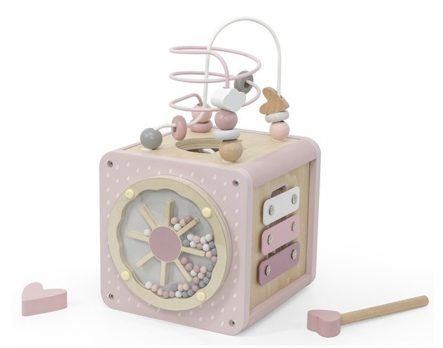 ''Label Label'' houten activiteitenkubus Roze (met naam)