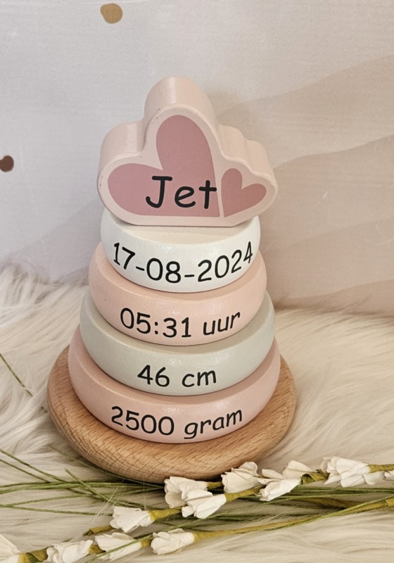 ''Label Label'' stapelringen Roze (met naam)