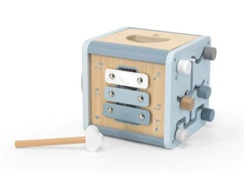 ''Label Label'' houten activiteitenkubus Blauw (met naam)
