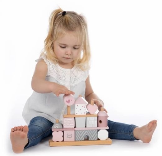 ''Label Label'' houten stapelhuisje roze (met naam)