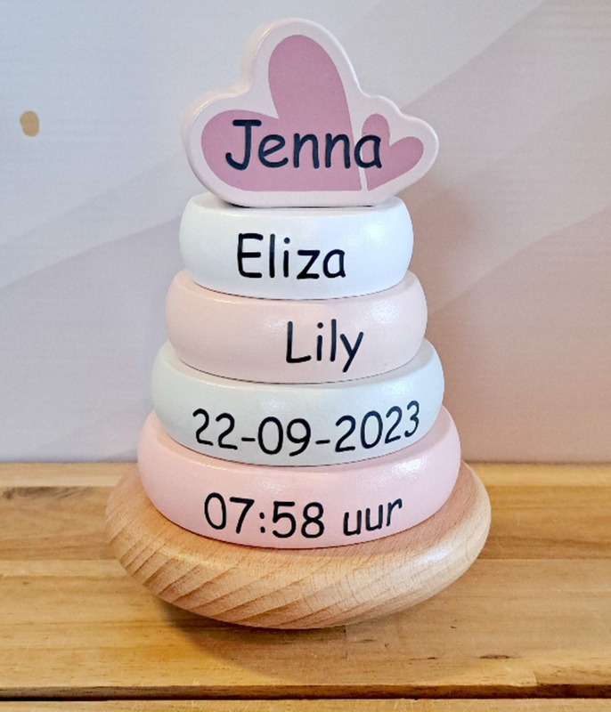 ''Label Label'' stapelringen Roze (met naam)