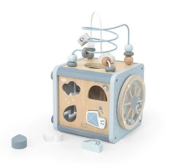 ''Label Label'' houten activiteitenkubus Blauw (met naam)