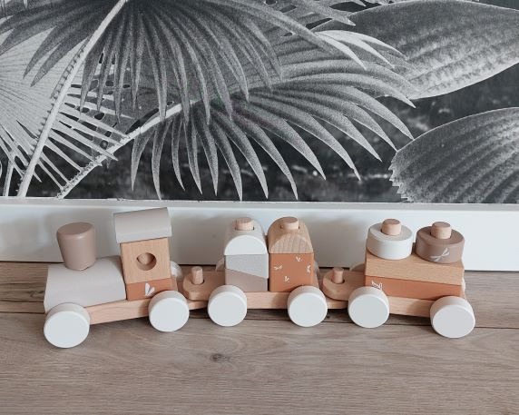 ''Label Label'' houten blokkentrein nougat (met naam)