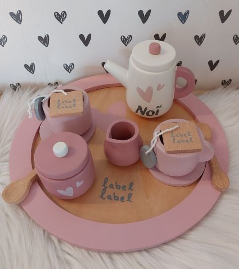 Label Label theeservies Roze met naam